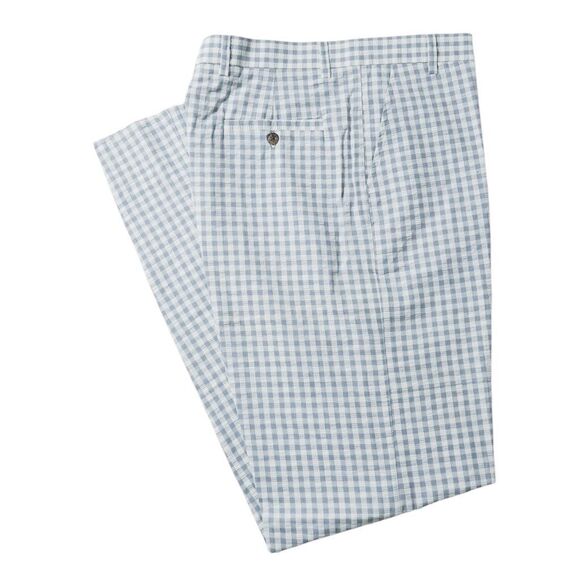Mens 35 Check Pants Gray White Seersucker Gingham Flat Front Straight Trousers